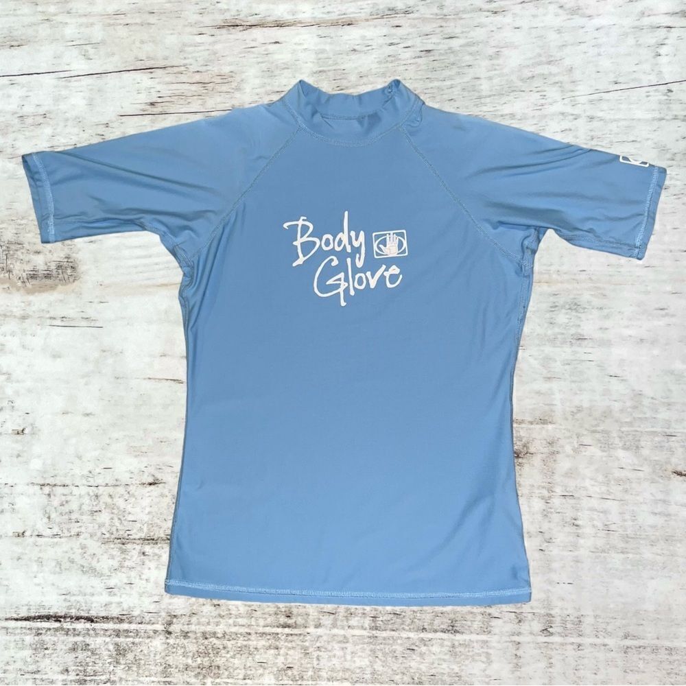 Body Glove Light Blue Rash Guard UVP 50 Short Sleeved T Shirt Boys Large